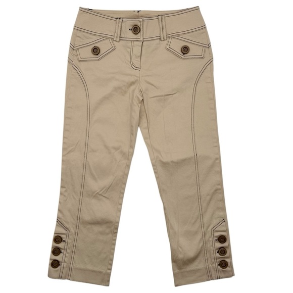 Cache Low Rise Tan 22" Slim Straight Cropped Pants Size 2 NWOT - Picture 1 of 10
